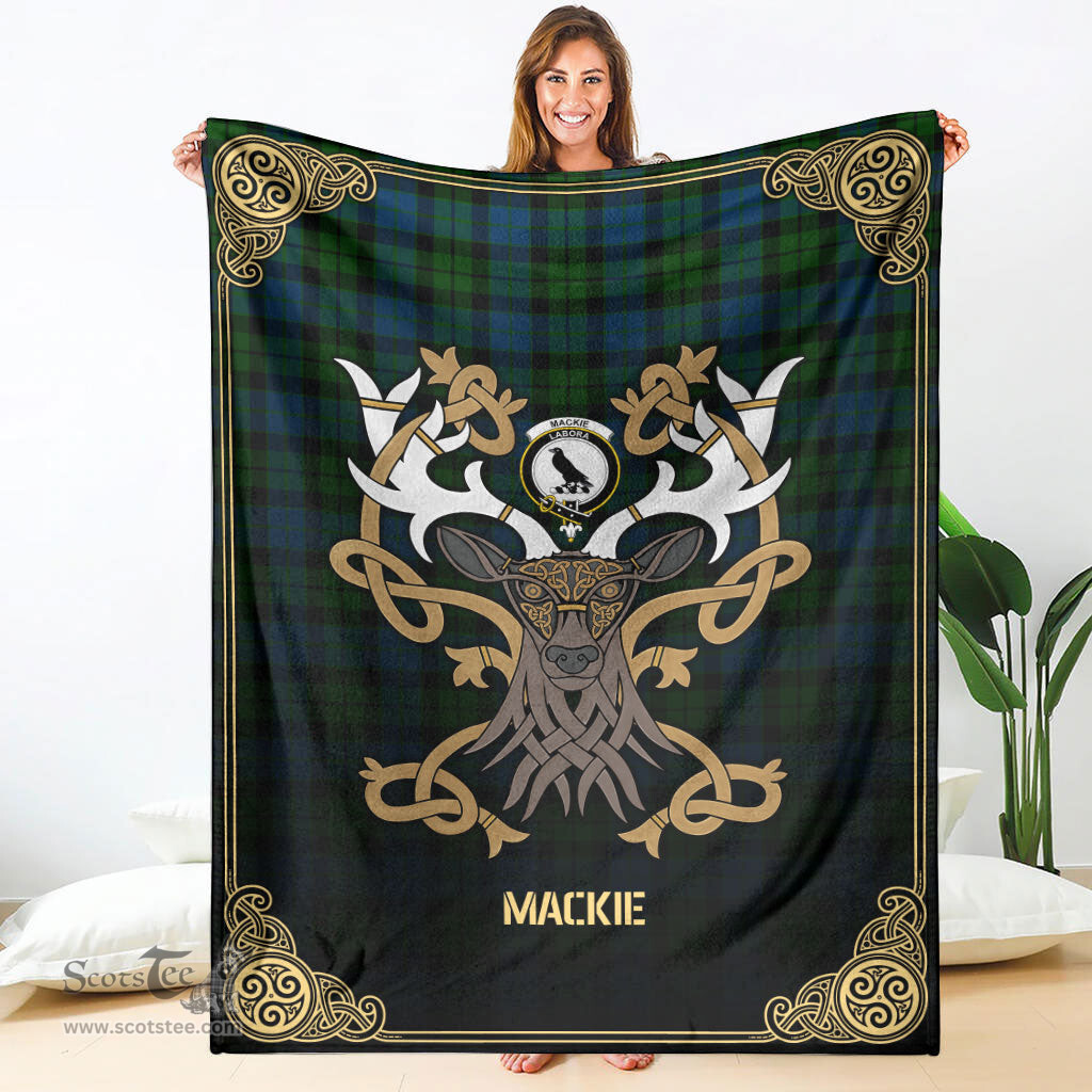 Scottish MacKie Tartan Crest With Celtic Stag Premium Blanket - Tartan Plaid Blankets Scottish Plaid Tartan Plaid - ScotsTee - scotstee.com