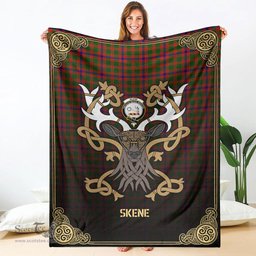 Scottish Skene Modern Tartan Crest With Celtic Stag Premium Blanket - Tartan Plaid Blankets Scottish Plaid Tartan Plaid - ScotsTee - scotstee.com