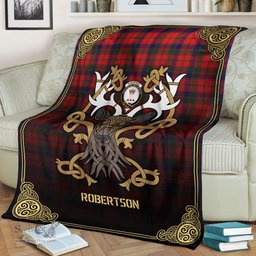 Scottish Robertson Modern Tartan Crest With Celtic Stag Premium Blanket - Tartan Plaid Blankets Scottish Plaid Tartan Plaid - ScotsTee - scotstee.com