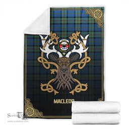 Scottish MacLeod of Harris Ancient Tartan Crest With Celtic Stag Premium Blanket - Tartan Plaid Blankets Scottish Plaid Tartan Plaid - ScotsTee - scotstee.com