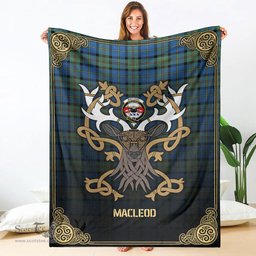 Scottish MacLeod of Harris Ancient Tartan Crest With Celtic Stag Premium Blanket - Tartan Plaid Blankets Scottish Plaid Tartan Plaid - ScotsTee - scotstee.com