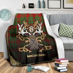 Scottish MacGregor Modern Tartan Crest With Celtic Stag Premium Blanket - Tartan Plaid Blankets Scottish Plaid Tartan Plaid - ScotsTee - scotstee.com