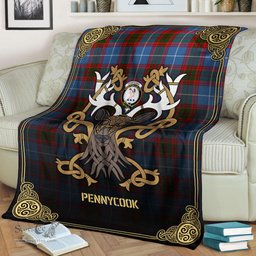 Scottish Pennycook Tartan Crest With Celtic Stag Premium Blanket - Tartan Plaid Blankets Scottish Plaid Tartan Plaid - ScotsTee - scotstee.com