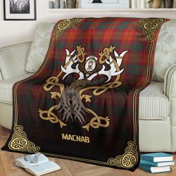 Scottish MacNab Ancient Tartan Crest With Celtic Stag Premium Blanket - Tartan Plaid Blankets Scottish Plaid Tartan Plaid - ScotsTee - scotstee.com