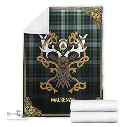 Scottish MacKenzie Dress Modern Tartan Crest With Celtic Stag Premium Blanket - Tartan Plaid Blankets Scottish Plaid Tartan Plaid - ScotsTee - scotstee.com