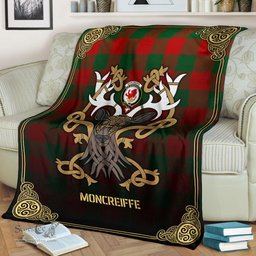 Scottish Moncreiffe (or Moncreiff) Tartan Crest With Celtic Stag Premium Blanket - Tartan Plaid Blankets Scottish Plaid Tartan Plaid - ScotsTee - scotstee.com