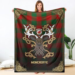 Scottish Moncreiffe (or Moncreiff) Tartan Crest With Celtic Stag Premium Blanket - Tartan Plaid Blankets Scottish Plaid Tartan Plaid - ScotsTee - scotstee.com
