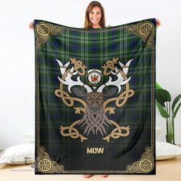 Scottish Mow Tartan Crest With Celtic Stag Premium Blanket - Tartan Plaid Blankets Scottish Plaid Tartan Plaid - ScotsTee - scotstee.com