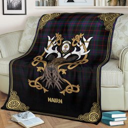 Scottish Nairn Tartan Crest With Celtic Stag Premium Blanket - Tartan Plaid Blankets Scottish Plaid Tartan Plaid - ScotsTee - scotstee.com