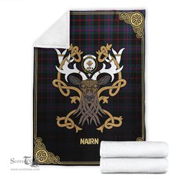 Scottish Nairn Tartan Crest With Celtic Stag Premium Blanket - Tartan Plaid Blankets Scottish Plaid Tartan Plaid - ScotsTee - scotstee.com