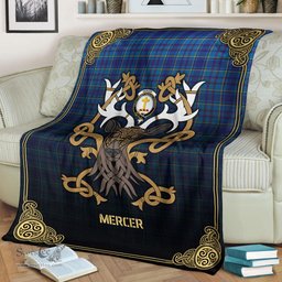 Scottish Mercer Modern Tartan Crest With Celtic Stag Premium Blanket - Tartan Plaid Blankets Scottish Plaid Tartan Plaid - ScotsTee - scotstee.com
