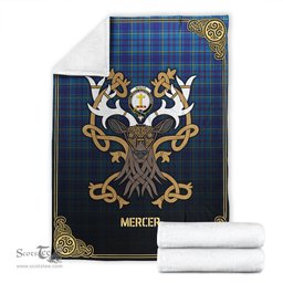 Scottish Mercer Modern Tartan Crest With Celtic Stag Premium Blanket - Tartan Plaid Blankets Scottish Plaid Tartan Plaid - ScotsTee - scotstee.com