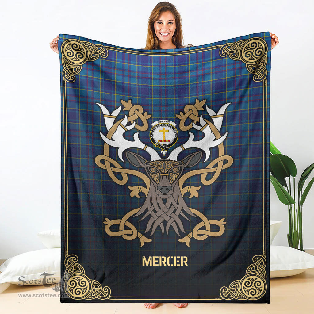 Scottish Mercer Modern Tartan Crest With Celtic Stag Premium Blanket - Tartan Plaid Blankets Scottish Plaid Tartan Plaid - ScotsTee - scotstee.com