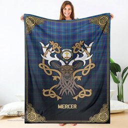Scottish Mercer Modern Tartan Crest With Celtic Stag Premium Blanket - Tartan Plaid Blankets Scottish Plaid Tartan Plaid - ScotsTee - scotstee.com
