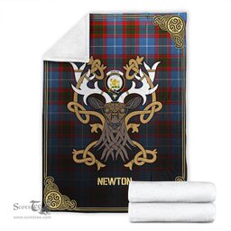 Scottish Newton Tartan Crest With Celtic Stag Premium Blanket - Tartan Plaid Blankets Scottish Plaid Tartan Plaid - ScotsTee - scotstee.com
