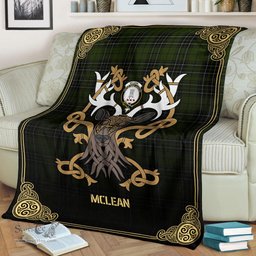 Scottish McLean Hunting Tartan Crest With Celtic Stag Premium Blanket - Tartan Plaid Blankets Scottish Plaid Tartan Plaid - ScotsTee - scotstee.com