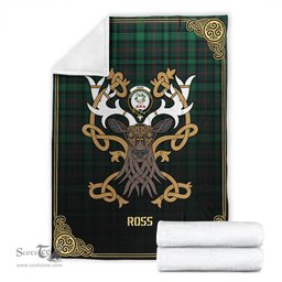 Scottish Ross Hunting Modern Tartan Crest With Celtic Stag Premium Blanket - Tartan Plaid Blankets Scottish Plaid Tartan Plaid - ScotsTee - scotstee.com