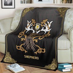 Scottish Shepherd Tartan Crest With Celtic Stag Premium Blanket - Tartan Plaid Blankets Scottish Plaid Tartan Plaid - ScotsTee - scotstee.com