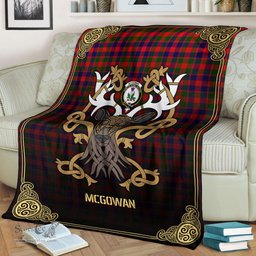 Scottish McGowan Tartan Crest With Celtic Stag Premium Blanket - Tartan Plaid Blankets Scottish Plaid Tartan Plaid - ScotsTee - scotstee.com