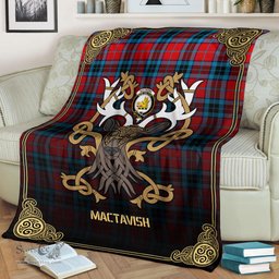 Scottish MacTavish Modern Tartan Crest With Celtic Stag Premium Blanket - Tartan Plaid Blankets Scottish Plaid Tartan Plaid - ScotsTee - scotstee.com