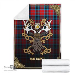 Scottish MacTavish Modern Tartan Crest With Celtic Stag Premium Blanket - Tartan Plaid Blankets Scottish Plaid Tartan Plaid - ScotsTee - scotstee.com
