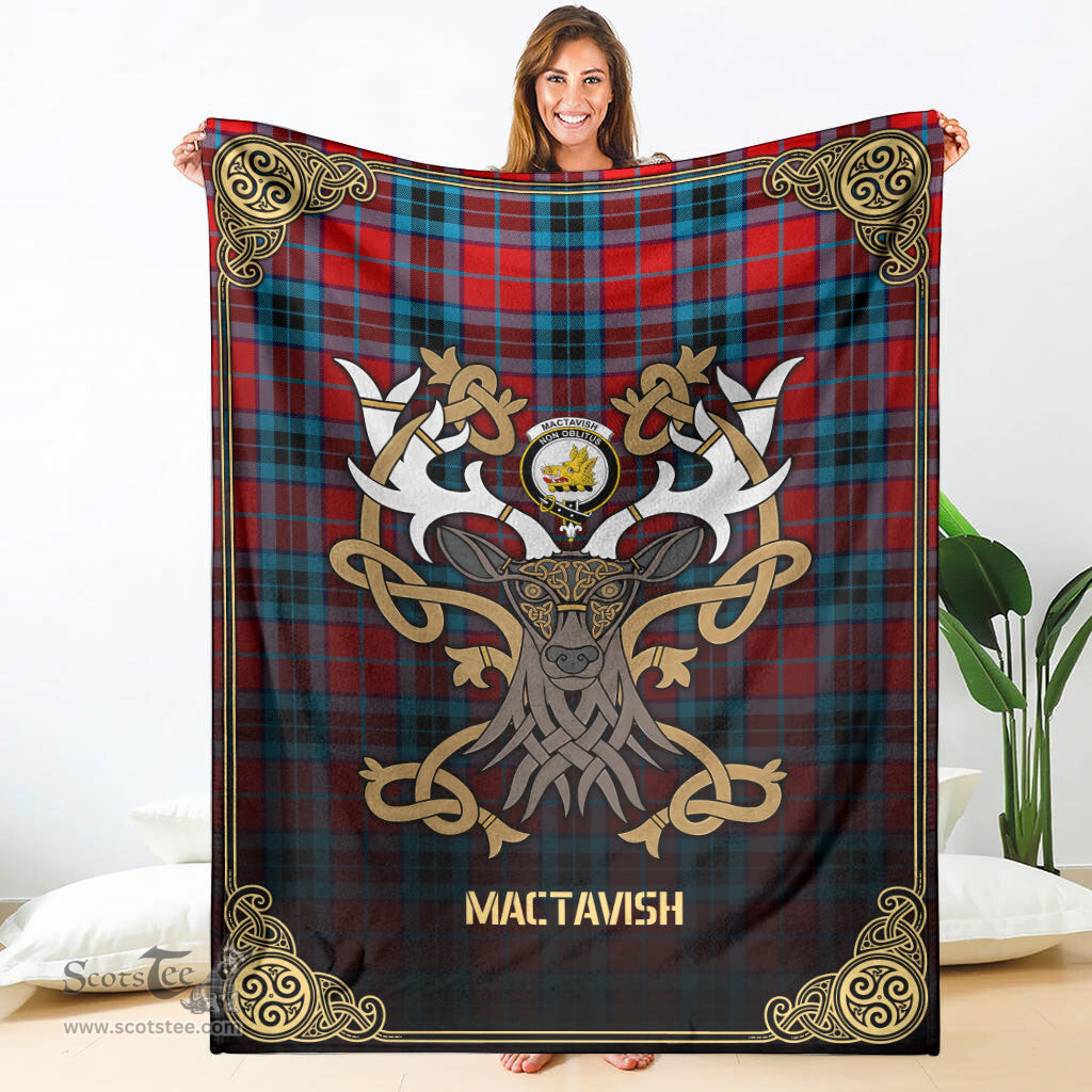 Scottish MacTavish Modern Tartan Crest With Celtic Stag Premium Blanket - Tartan Plaid Blankets Scottish Plaid Tartan Plaid - ScotsTee - scotstee.com