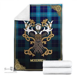 Scottish McKerrell Tartan Crest With Celtic Stag Premium Blanket - Tartan Plaid Blankets Scottish Plaid Tartan Plaid - ScotsTee - scotstee.com