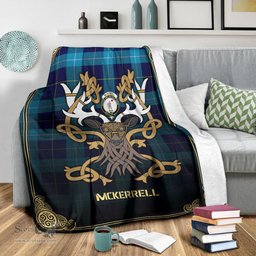 Scottish McKerrell Tartan Crest With Celtic Stag Premium Blanket - Tartan Plaid Blankets Scottish Plaid Tartan Plaid - ScotsTee - scotstee.com