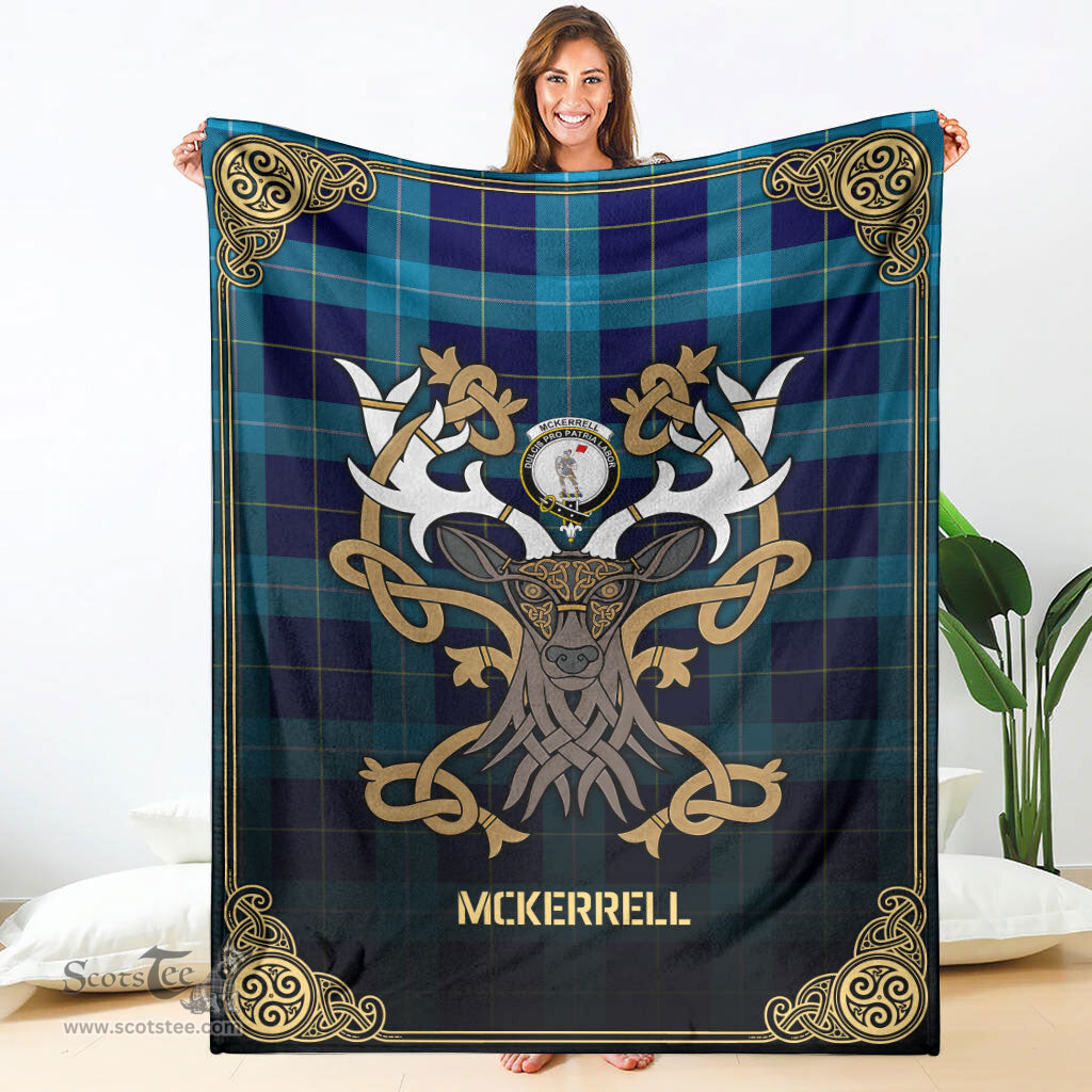 Scottish McKerrell Tartan Crest With Celtic Stag Premium Blanket - Tartan Plaid Blankets Scottish Plaid Tartan Plaid - ScotsTee - scotstee.com