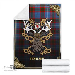 Scottish Pentland Tartan Crest With Celtic Stag Premium Blanket - Tartan Plaid Blankets Scottish Plaid Tartan Plaid - ScotsTee - scotstee.com