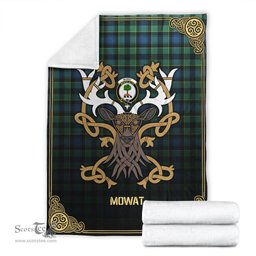 Scottish Mowat Ancient Tartan Crest With Celtic Stag Premium Blanket - Tartan Plaid Blankets Scottish Plaid Tartan Plaid - ScotsTee - scotstee.com