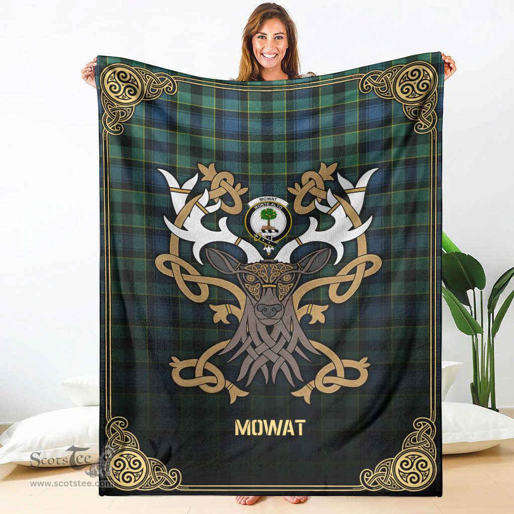 Scottish Mowat Ancient Tartan Crest With Celtic Stag Premium Blanket - Tartan Plaid Blankets Scottish Plaid Tartan Plaid - ScotsTee - scotstee.com