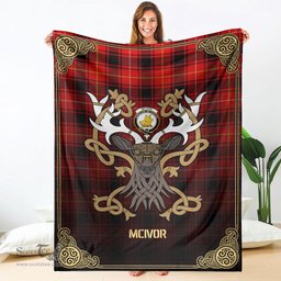 Scottish McIvor Tartan Crest With Celtic Stag Premium Blanket - Tartan Plaid Blankets Scottish Plaid Tartan Plaid - ScotsTee - scotstee.com