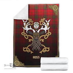 Scottish Ross Modern Tartan Crest With Celtic Stag Premium Blanket - Tartan Plaid Blankets Scottish Plaid Tartan Plaid - ScotsTee - scotstee.com