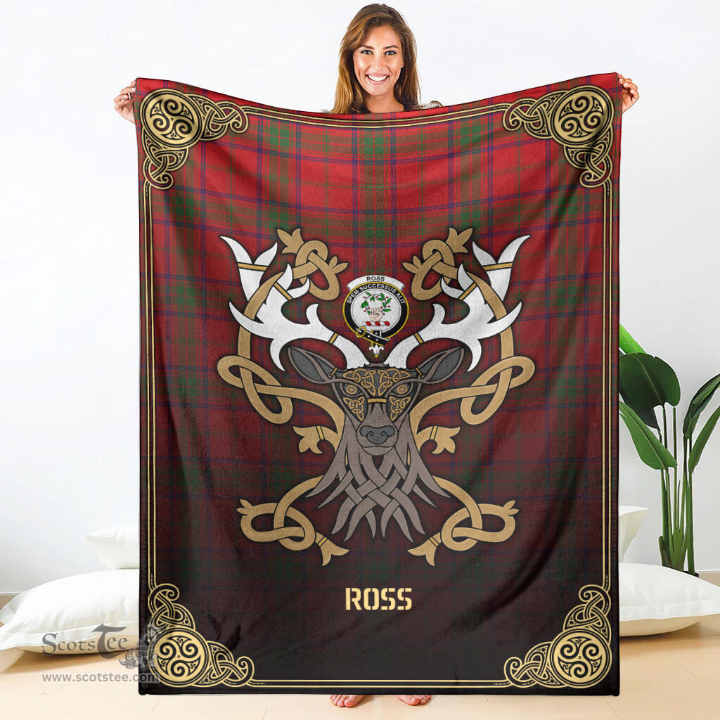 Scottish Ross Modern Tartan Crest With Celtic Stag Premium Blanket - Tartan Plaid Blankets Scottish Plaid Tartan Plaid - ScotsTee - scotstee.com