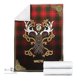 Scottish MacFie Tartan Crest With Celtic Stag Premium Blanket - Tartan Plaid Blankets Scottish Plaid Tartan Plaid - ScotsTee - scotstee.com