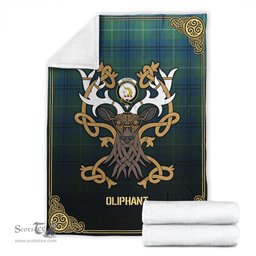 Scottish Oliphant Ancient Tartan Crest With Celtic Stag Premium Blanket - Tartan Plaid Blankets Scottish Plaid Tartan Plaid - ScotsTee - scotstee.com