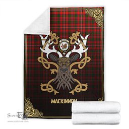 Scottish MacKinnon Modern Tartan Crest With Celtic Stag Premium Blanket - Tartan Plaid Blankets Scottish Plaid Tartan Plaid - ScotsTee - scotstee.com