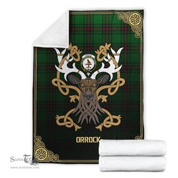 Scottish Orrock Tartan Crest With Celtic Stag Premium Blanket - Tartan Plaid Blankets Scottish Plaid Tartan Plaid - ScotsTee - scotstee.com