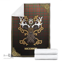 Scottish MacKinnon Ancient Tartan Crest With Celtic Stag Premium Blanket - Tartan Plaid Blankets Scottish Plaid Tartan Plaid - ScotsTee - scotstee.com