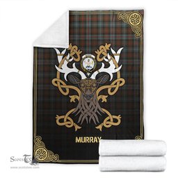 Scottish Murray of Atholl Weathered Tartan Crest With Celtic Stag Premium Blanket - Tartan Plaid Blankets Scottish Plaid Tartan Plaid - ScotsTee - scotstee.com