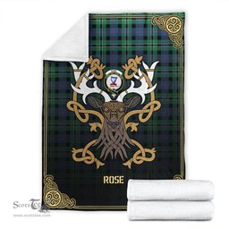 Scottish Rose Hunting Ancient Tartan Crest With Celtic Stag Premium Blanket - Tartan Plaid Blankets Scottish Plaid Tartan Plaid - ScotsTee - scotstee.com