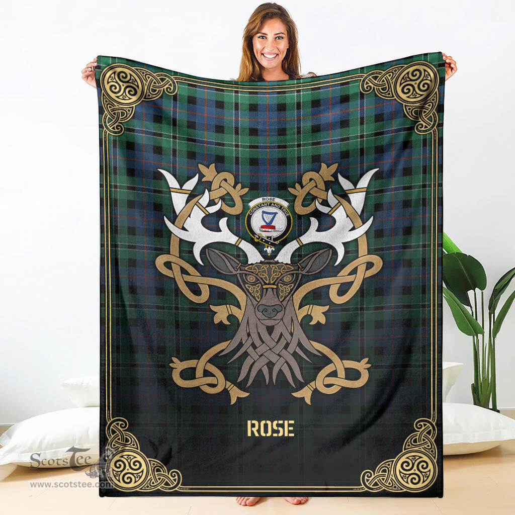 Scottish Rose Hunting Ancient Tartan Crest With Celtic Stag Premium Blanket - Tartan Plaid Blankets Scottish Plaid Tartan Plaid - ScotsTee - scotstee.com