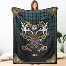 Scottish Rose Hunting Ancient Tartan Crest With Celtic Stag Premium Blanket - Tartan Plaid Blankets Scottish Plaid Tartan Plaid - ScotsTee - scotstee.com