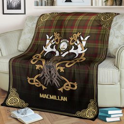 Scottish MacMillan Old Weathered Tartan Crest With Celtic Stag Premium Blanket - Tartan Plaid Blankets Scottish Plaid Tartan Plaid - ScotsTee - scotstee.com
