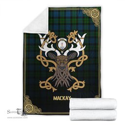 Scottish MacKay Modern Tartan Crest With Celtic Stag Premium Blanket - Tartan Plaid Blankets Scottish Plaid Tartan Plaid - ScotsTee - scotstee.com