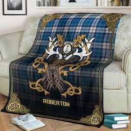 Scottish Roberton Tartan Crest With Celtic Stag Premium Blanket - Tartan Plaid Blankets Scottish Plaid Tartan Plaid - ScotsTee - scotstee.com