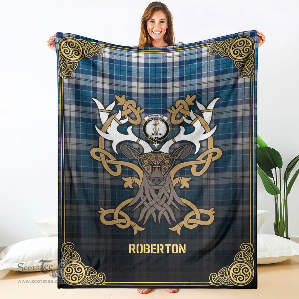 Scottish Roberton Tartan Crest With Celtic Stag Premium Blanket - Tartan Plaid Blankets Scottish Plaid Tartan Plaid - ScotsTee - scotstee.com