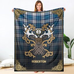 Scottish Roberton Tartan Crest With Celtic Stag Premium Blanket - Tartan Plaid Blankets Scottish Plaid Tartan Plaid - ScotsTee - scotstee.com