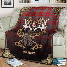 Scottish Moubray Tartan Crest With Celtic Stag Premium Blanket - Tartan Plaid Blankets Scottish Plaid Tartan Plaid - ScotsTee - scotstee.com
